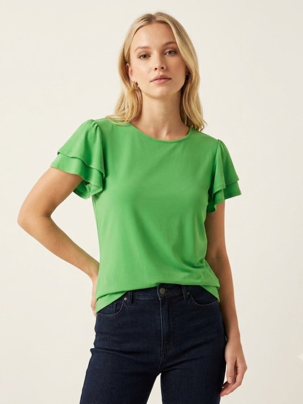 Fortune + Ivy Green Flutter Ruffle Short Sleeve Blouse Size M